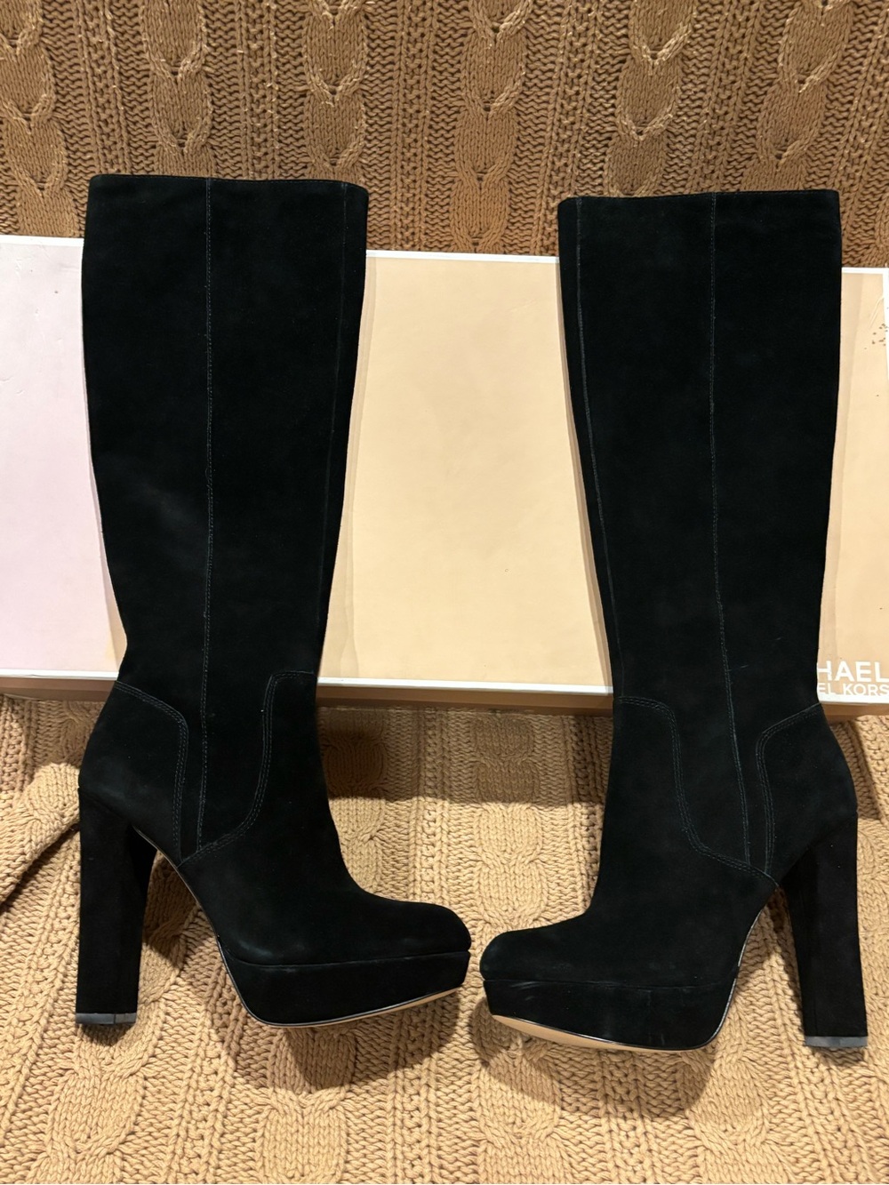 Michael Kors Black Suede Over-the-Knee Platform Boots